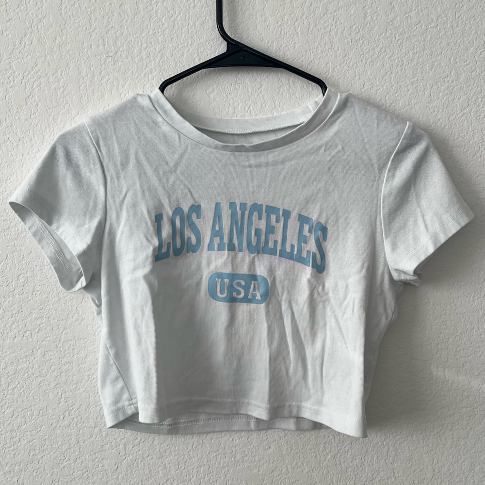 SHEIN White Crop Top Blue Graphic Tee Size XS